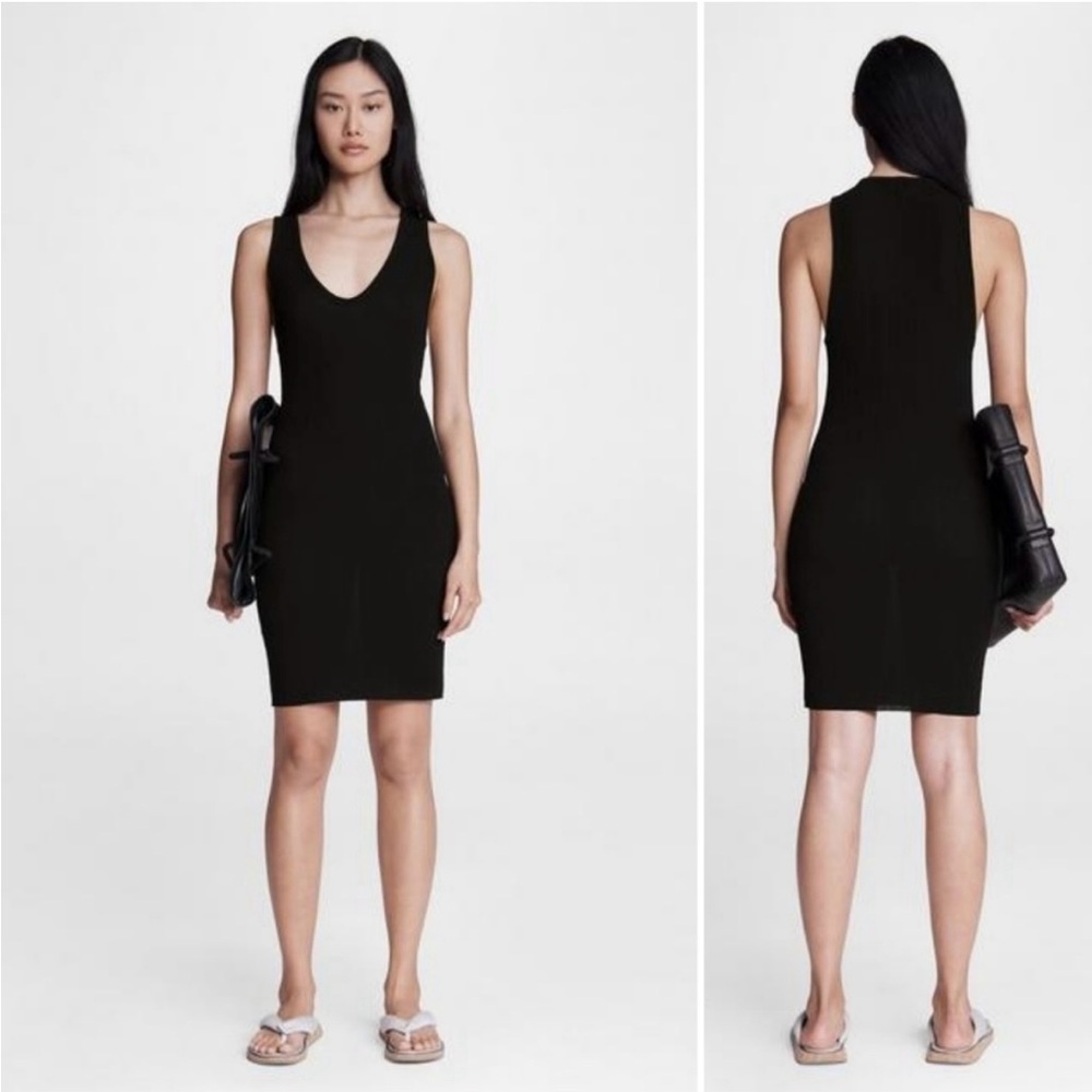 rag & bone Zoe deep-v mini dress in black, size XXS.